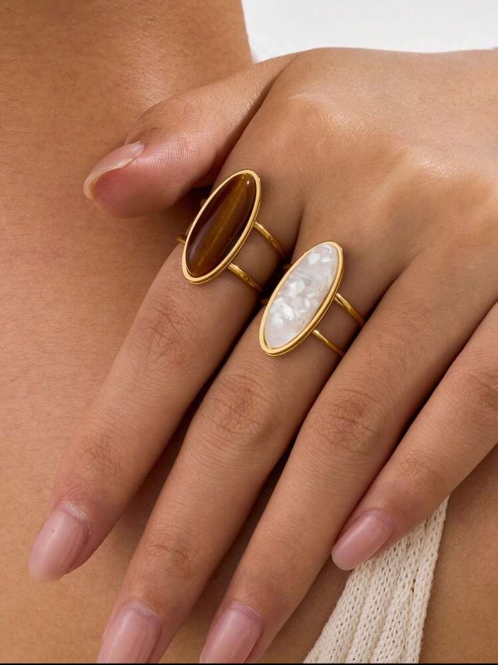 White Quartz & Tiger Eye Stone Rings